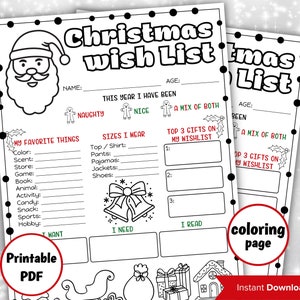 Carta imprimible a Papá Noel, Carta a Papá Noel, Página para colorear de Carta a Papá Noel, Carta navideña de Papá Noel, Plantilla imprimible