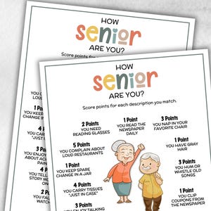 How senior are you, Family Game Night, Dementia Activity, Retirement Games, Senior Citizens, Nursing Home Game, Senior Living Party game