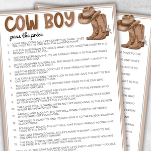 Cowboy Pass The Prize, Western Wild West Rodeo Classroom Birthday Party, interactive fun gift exchange, conversation game, wild blue boy boy