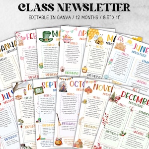 12 Month Newsletter Template, Monthly Classroom Newsletter, Daycare Class Newsletter, Canva Template School Newsletter, Parent Communication