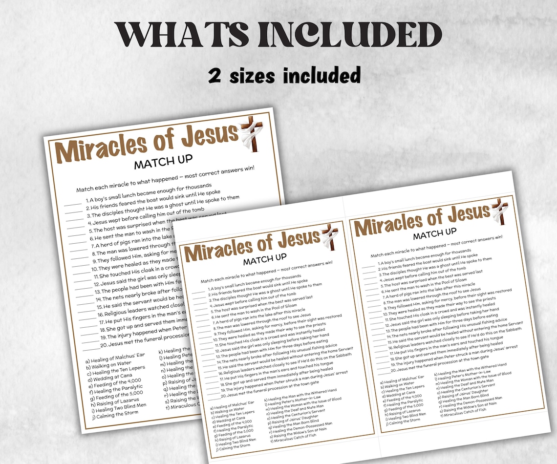 Jesus Miracle Riddles Printable Miracles of Jesus Match up for Kid, Old Testament Activity ...