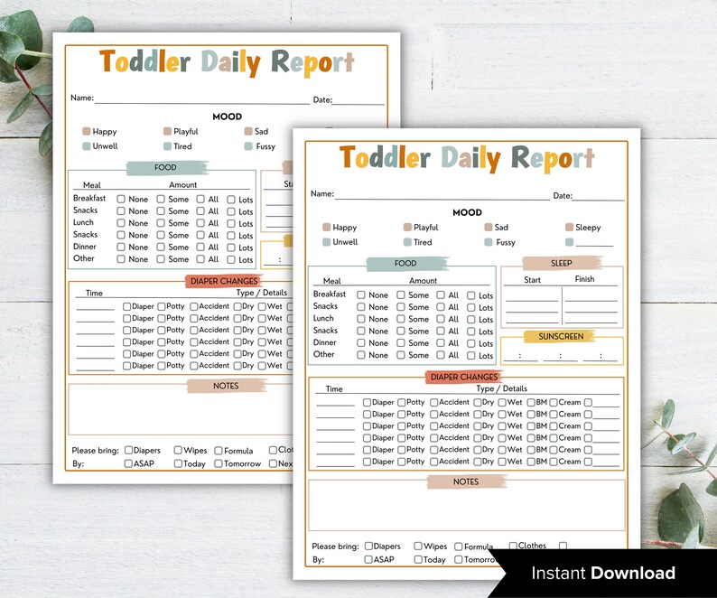 Baby Daily Log I Toddler Daily Log I Babysitter Log I Daycare Daily ...