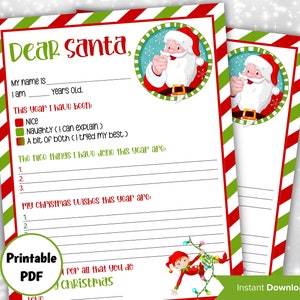 Carta a Papá Noel / Navidad imprimible / Carta de Papá Noel / Carta de Papá Noel imprimible / Plantilla imprimible / Carta de Papá Noel de Navidad