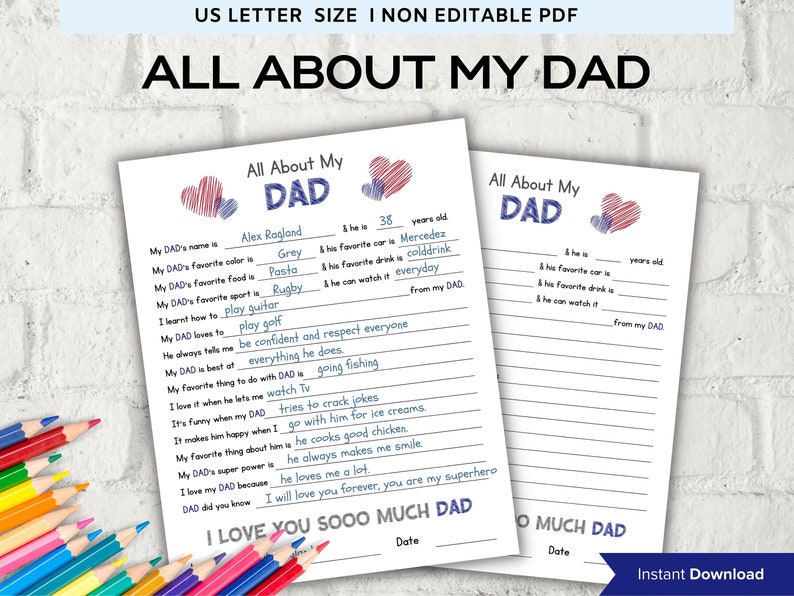 All About My Dad Fill in the Blank I Father's Day Gift I Father's ...