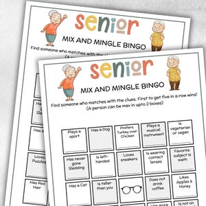 Senior Mix and Mingle Bingo, Family Game Night, Dementia Activity, Senior Party Games, Retirement Games, Senior Citizens, Nursing Home Games