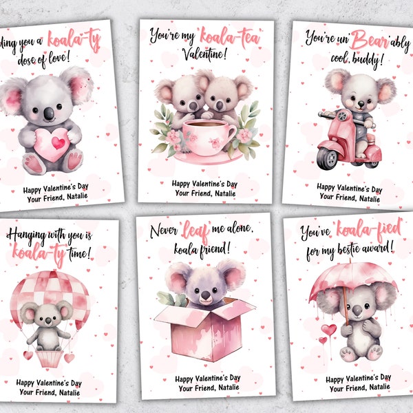 Editable in Corjl Koala Valentine I Koala Valentines Day Cards | Classroom Valentines | Koala Valentine I Personalized  Koala Gift tag cards