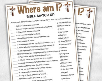 Printable Where am I Bible Match up for kid, Old Testament Activity, Classroom Riddles, Church Fundraiser, Adult Teen church Icebreaker game