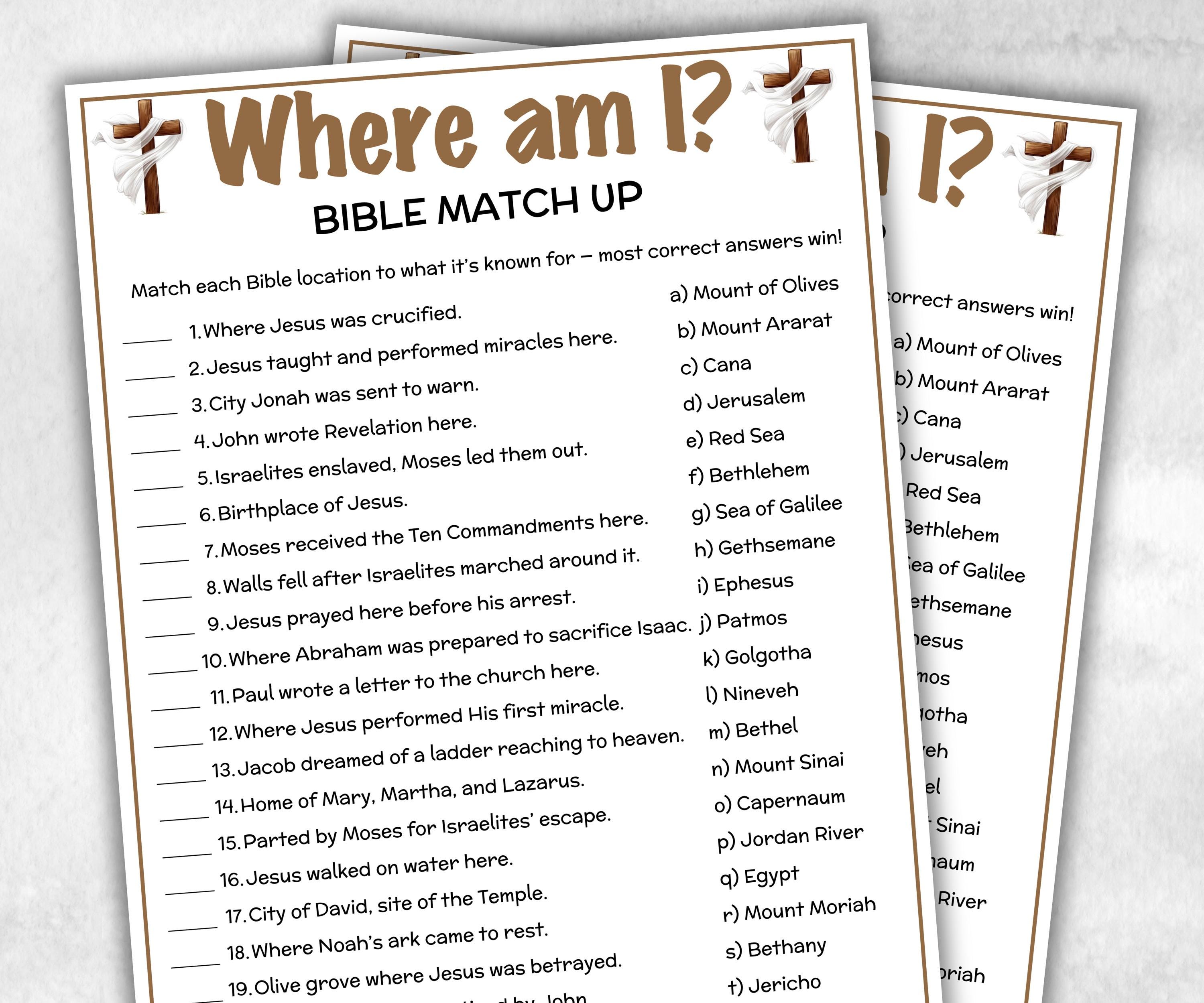 Printable Where Am I Bible Match Up For Kid Old Testament Activity