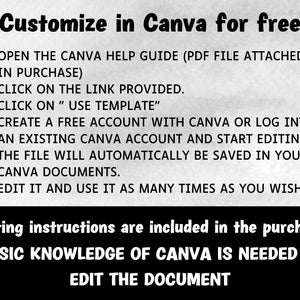Puede incluir: Instrucciones sobre c&oacute;mo personalizar una plantilla de Canva de forma gratuita. El texto explica c&oacute;mo abrir la gu&iacute;a de ayuda de Canva, hacer clic en el enlace proporcionado, hacer clic en "Usar plantilla", crear una cuenta gratuita o iniciar sesi&oacute;n en una cuenta existente, y editar la plantilla. Tambi&eacute;n indica que el archivo se guardar&aacute; autom&aacute;ticamente en tus documentos de Canva y que puedes editarlo tantas veces como quieras. El texto tambi&eacute;n indica que se necesitan conocimientos b&aacute;sicos de Canva para editar el documento.