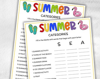 Summer Categories Game, Summer Games, End Of School Summer Activity, Summer Birthday Ocean Party,  Family game night, elementary school