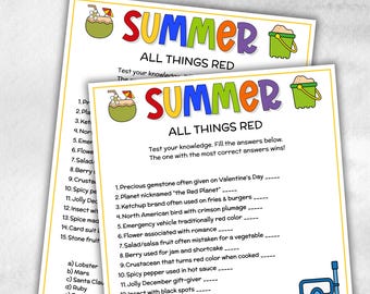 All things Red Trivia, Summer Games, End Of School Summer Activities, Summer Birthday Ocean Party,  Family games night, elementary school