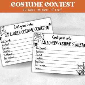 Halloween-Kostümgewinnerkarten, Halloween-Stimmzettel, Halloween-Kostüm-Partyspiel, Kürbis-Wahlkarten, Halloween-Preis für das beste Kostüm