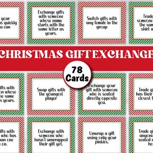 Tarjetas de juego para intercambiar regalos, intercambio de regalos de elefante blanco, juego grupal navideño, ideas para intercambiar regalos en días festivos, juego para fiestas de oficina, actividad navideña en el aula