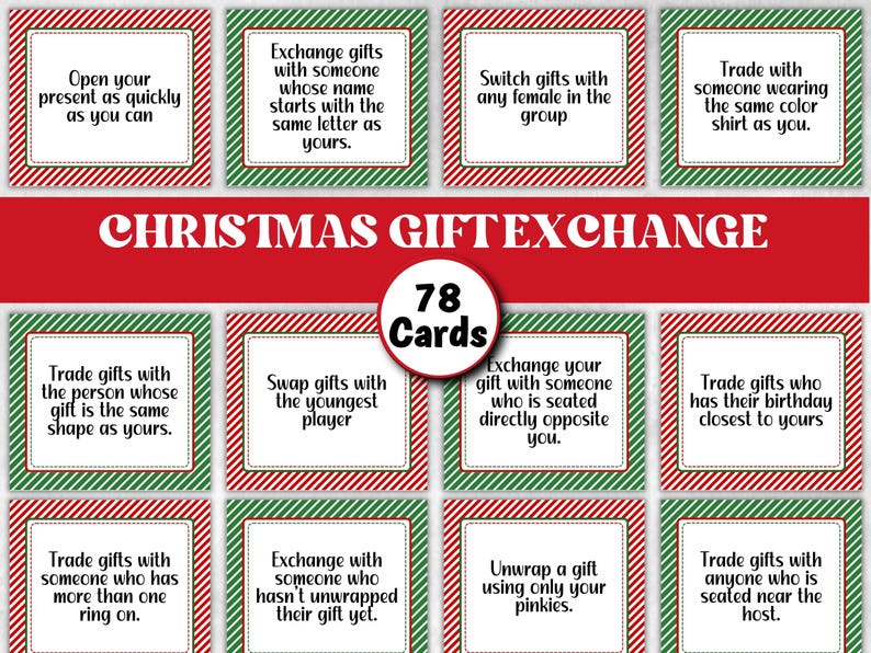 Gift Exchange Game Cards, White Elephant Gift Exchange, Christmas Group ...