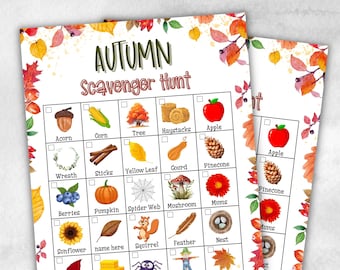 Autumn Scavenger Hunt for Kids, Outdoor Thanksgiving Scavenger Hunt, Fun Family Activity, Fall Outdoor Treasure Hunt, Printable Game for Kid