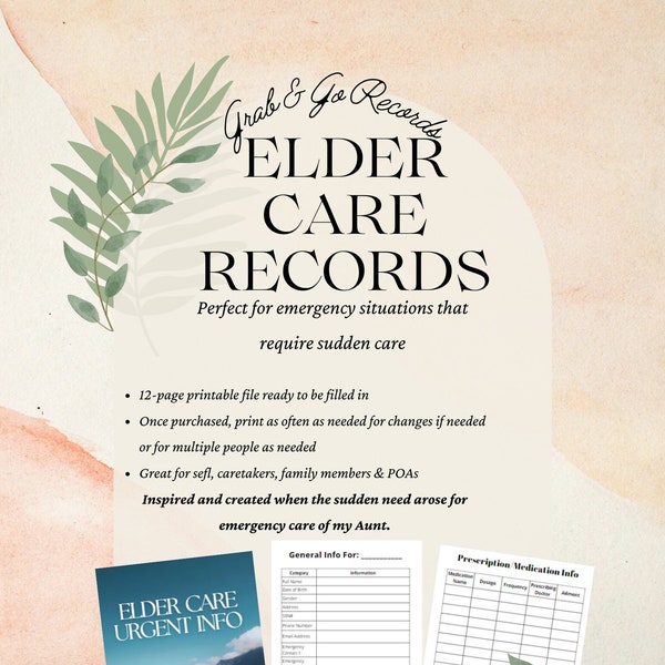 Elder Care Emergency Info Workbook