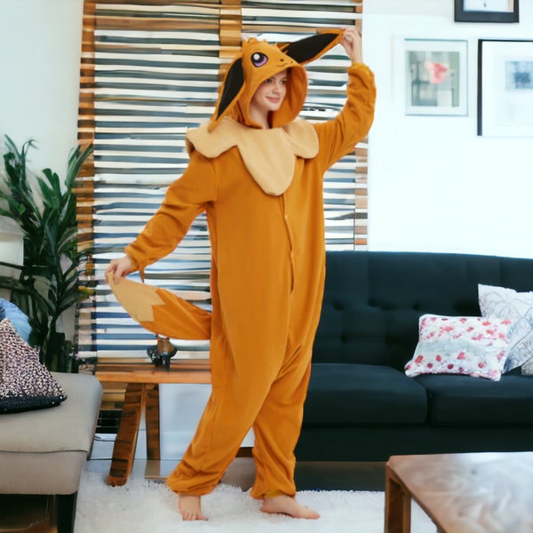 Evee Adult Onesie - Pokemon Onesie, Winter Pajama Jumpsuits, Kigurumi, Pokemon Cosplay, Christmas Gift