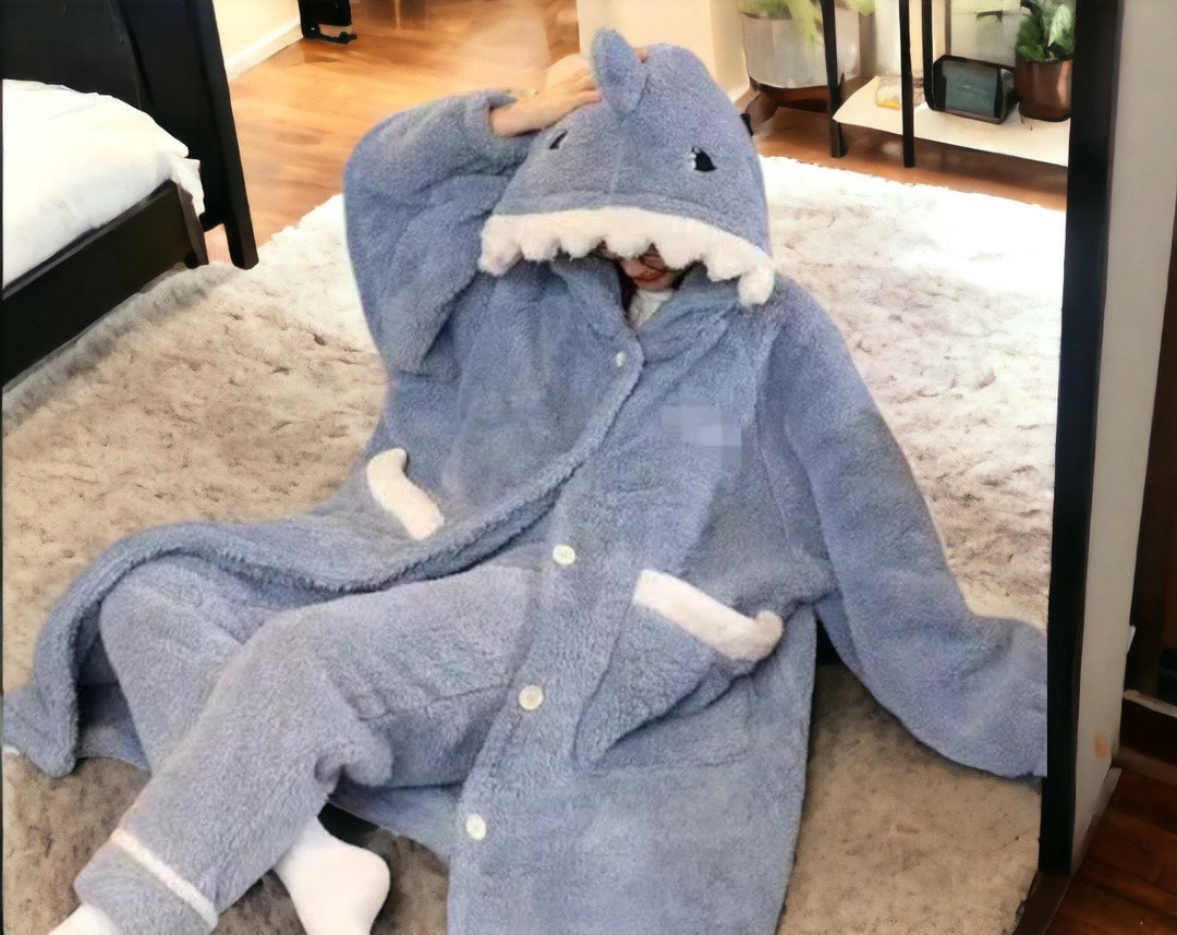 Shark Pajama Onesie Cute Adult Blanket Hoodie, Animal Romper, Adult
