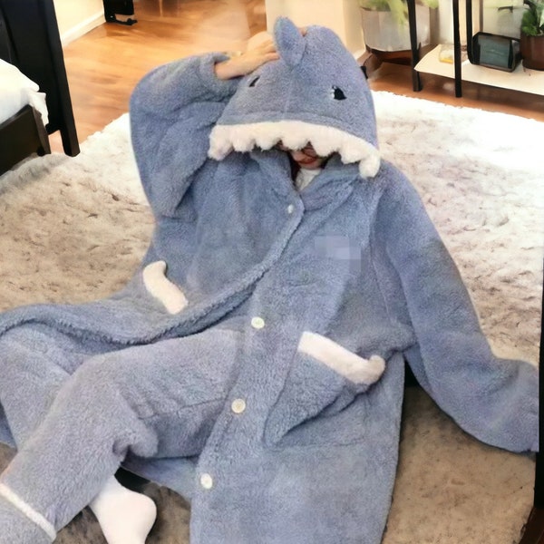 Shark Pyjama Onesie - Mignon sweat à capuche pour adultes, Animal Romper, Pyjama d’hiver pour adultes, Cadeau de Noël