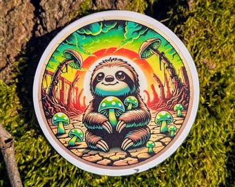 Sticker paddestoel luiaard | Psychedelische vinylsticker