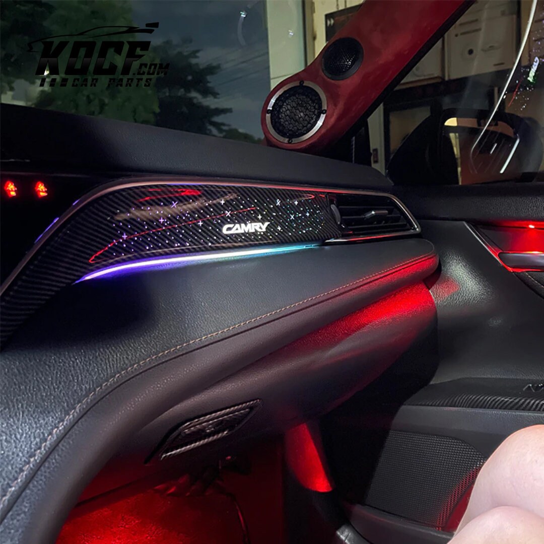 thumbnail interactive-video image 1 of Ice Blue Cup Holder LED Ambient Light – For Toyota Camry 2018-2023, ABS+LED, Silver Shell 1 of 5