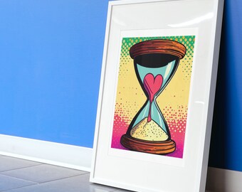 Hourglass Pop Art Poster, Wall Art, digital download, printable art, printable poster, hourglass, pop art, colorful art, heart art, sand art