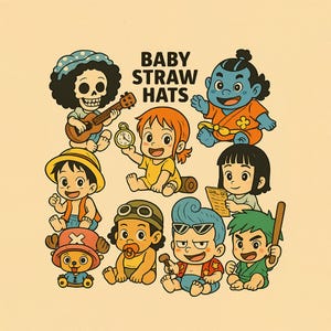 Cyfrowy wydruk Cute Baby Complete Strawhats Pirates, OP Anime, do druku, DIY Crafts, Scrapbooks, Naklejki samochodowe, Naklejki, Jakość Szybkie pobieranie