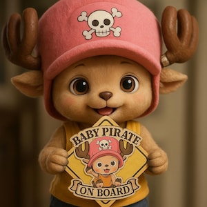Bardzo widoczna naklejka na samochód z wizerunkiem małego pirata na pokładzie, najsłodsza naklejka winylowa z anime, wodoodporna, odporna na zarysowania i promieniowanie UV, OP Anime Baby Car Safety Sign