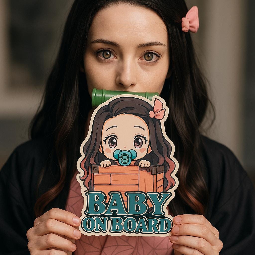 Cute Car Sticker, Baby On Board, Nezuko, Demon Slayer, Anime, UV, Scratch and Water Resistant Outdoor Decal, High Quality Cartoon Sticker
