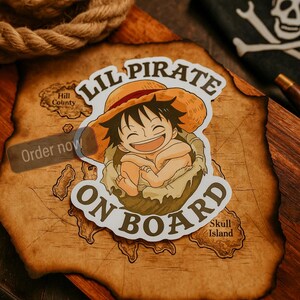 High Quality Cute Car Sticker, Baby On Board, Anime Gift, UV, Scratch, Water Resistant Outdoor Stickers, Lil Pirate On Board, Cartoon Decals
