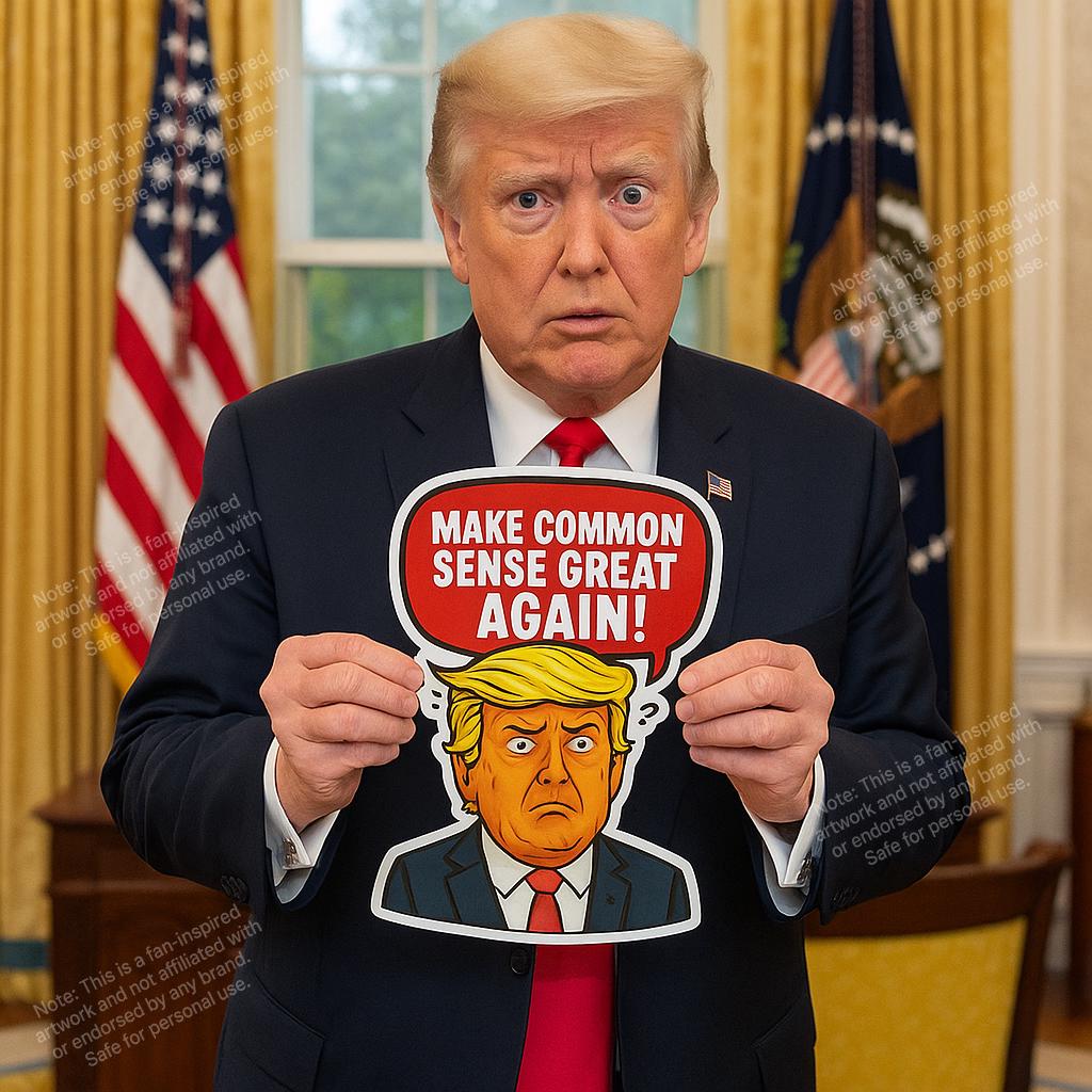 Pegatina divertida de Trump con sátira política / ¡Que el sentido común vuelva a ser grande! Calcomanías troqueladas de alta calidad para coche, portátil y pared. Un regalo genial y único.