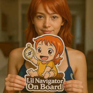 Car Sticker, Baby On Board Nami One Piece Anime UV, Scratch, Water Resistant Outdoor Car Decal Lil Navigator On Board, Quality Cartoon Decal