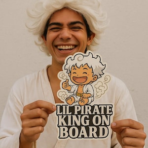 Cutest Baby On Board, Luffy Sun God Nika, One Piece Anime, UV, Scratch, Water Resistant Outdoor Car Stickers Lil Pirate King Cartoon Decals