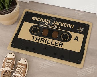 Cool Vintage Thriller Retro Cassette Tape Doormat, Vintage, Entry Rug, Music Lover Gift, Nostalgic Decor, Door Rug, MJ Theme Home Decor