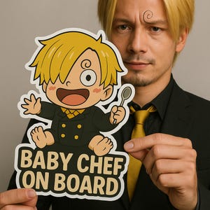 Wysokiej jakości słodka naklejka na samochód z motywem pirata anime, Baby On Board, UV, odporna na zarysowania, wodoodporna naklejka zewnętrzna, Baby Chef On Board, naklejka z kreskówek