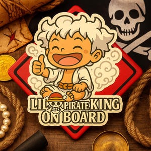 Naklejka samochodowa wysokiej jakości o dużej widoczności Baby On Board, Pirate OP Anime, woda, UV, odporna na zarysowania, zewnętrzna naklejka Lil Pirate King Cartoon, prezenty