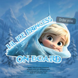 Najsłodsza naklejka na samochód Baby On Board animowany film UV, odporne na zarysowania i wodę naklejki samochodowe na zewnątrz, naklejka Lil Ice Princess On Board
