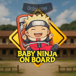 Wyraźna naklejka na samochód Ninja Baby On Board, uroczy prezent na baby shower, znak bezpieczeństwa dla dzieci w stylu anime, prezent inspirowany anime dla nowych rodziców