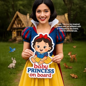 Wysokiej jakości naklejka na samochód Baby On Board Cute Baby Snow White Princess, woda, UV, odporna na zarysowania, zewnętrzna naklejka z kreskówek, prezenty na baby shower