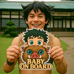 Cute Car Sticker, Baby On Board, Anime Swordsman Sticker, Baby Shower Gift, UV, Scratch, Water Resistant, High Quality Cartoon Outdoor Decal