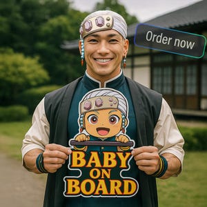 Cute Car Sticker, Baby On Board, Anime Swordsman Sticker, Baby Shower Gift, UV, Scratch, Water Resistant, High Quality Cartoon Outdoor Decal