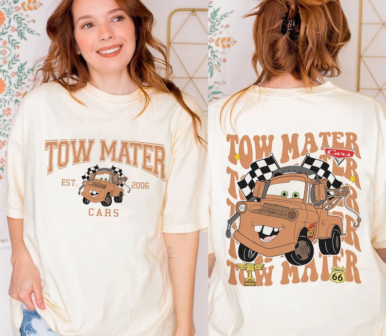 Cars Pixar Characters Groups 2 Sided Shirt | Tow Mater Shirt | Radiator Springs Disneyland Shirt | Family Vacation Shirt Bild 1
