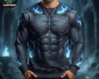 Hades Costume Shirt, Fake Abs Fake Body Halloween Outfit, Greek Deity Cosplay Sweatshirt, Underworld Villain Costume, Halloween Gift for Men