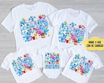 Camiseta de personajes de Blues Clues, camiseta familiar de Blues Clues, camiseta de cumpleaños inspirada en Blues Clues, regalo para fans de Blues Clues