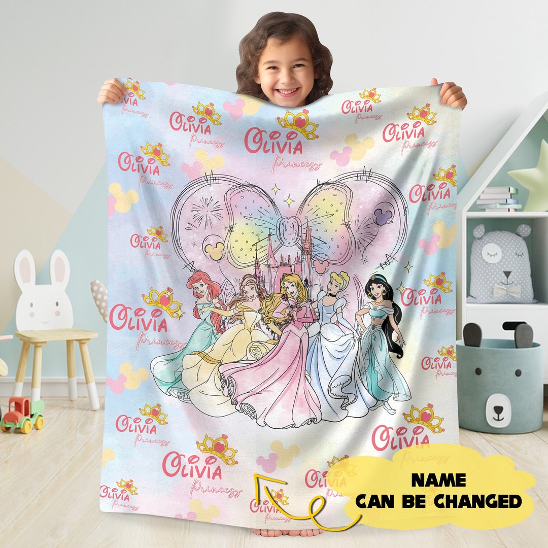 Personalized Watercolor Disneyworld Princess Blanket Magic Kingdom