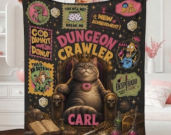 Dungeon Crawler Princess Donut And Mongo Fleece Blanket, Dungeon Crawler Carl Blanket, Fantasy Book Style Blanket, Cozy Home Gift for Gamer
