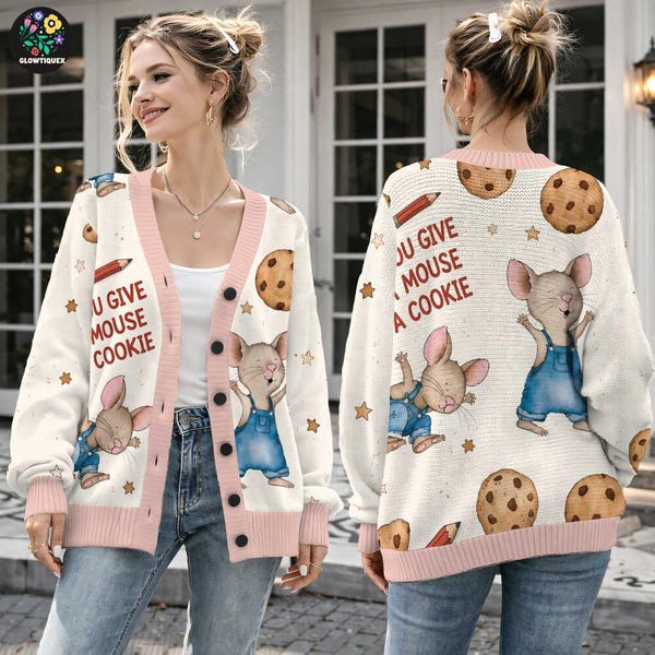 If You Give A Mouse A Cookie Cardigan, Reading Teacher Sweater, Storybook Mouse Cookie Cardigan, Teacher Appreciation Sweater, Teacher Gift