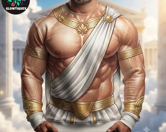 Zeus Costume Shirt, Fake Abs Fake Body Halloween Outfit, Greek God Cosplay Sweatshirt, Mythology Muscle Costume, Epic Halloween Gift for Men