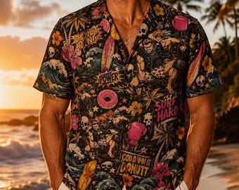 Chemise hawaïenne Carl Dungeon Crawler drôle, chemise Aloha roman fantastique, chemise tropicale approuvée Princess Donut, t-shirt boutonné putain de donut