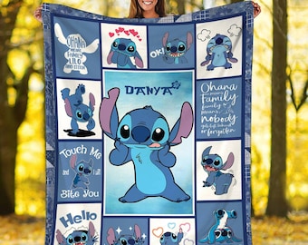 Lilo Stitch Blanket | Personalized Custom Stitch Blanket | Ohana Means Family Blanket | Magic Kingdom Fleece Blanket